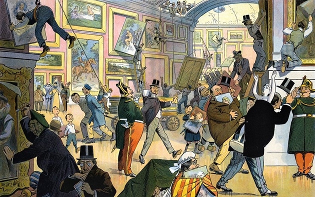 Cómo te puede engañar un interiorista. Ilustración de Samuel D. Ehrhart, "Daily scene in the Louvre".