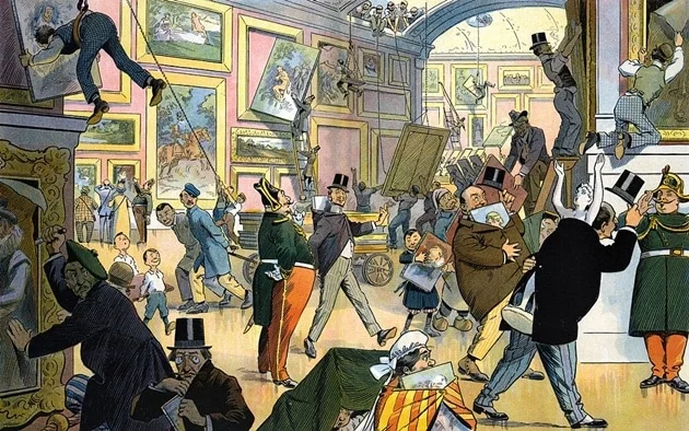 Cómo te puede engañar un interiorista. Ilustración de Samuel D. Ehrhart, "Daily scene in the Louvre".