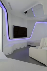 Salón y TV-Diseño interior vivienda futurista en Elche