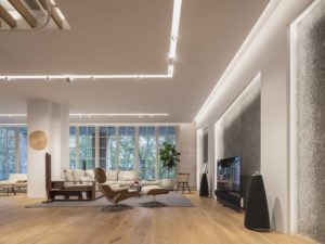 Sofá Flexform, Butaca Vitra, Silla Knoll, Mesita auxiliar Stua, Bang & Olufsen Beovision Ecliipse y B&O Altavoz Beolab 20 en exposición de mobiliario - INteriorismo EStratégico en Galicia - Showroom mobiliario Sutega