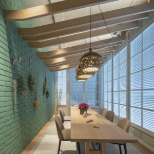 Sillas de Vitra, mesa Heerenhuis y lámparas Sempre en sala de reuniones -INteriorismo EStratégico en Galicia - Showroom mobiliario Sutega